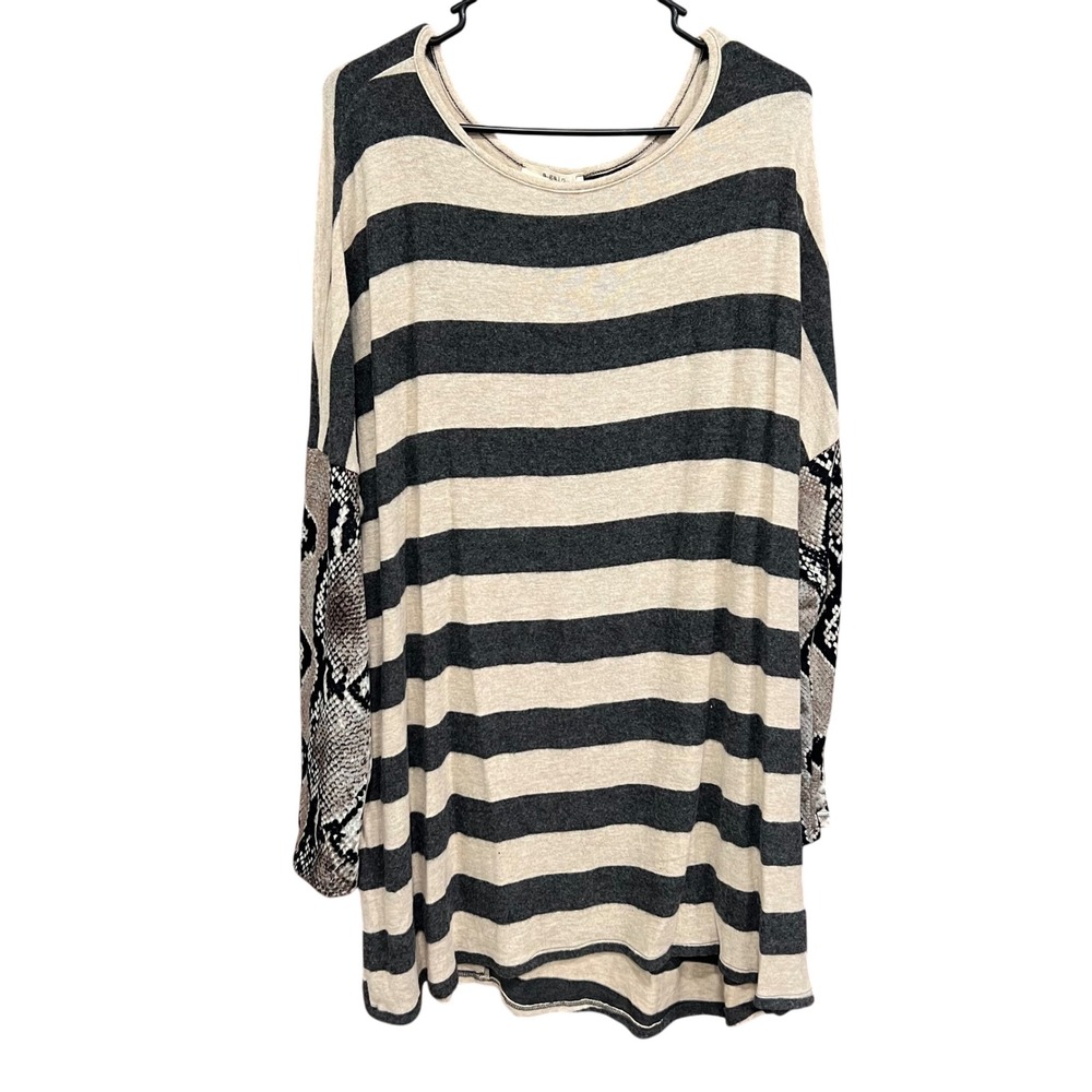 A. Gain Striped Tunic Top‎ Snakeskin Sleeve Detail Oversized 3XL
